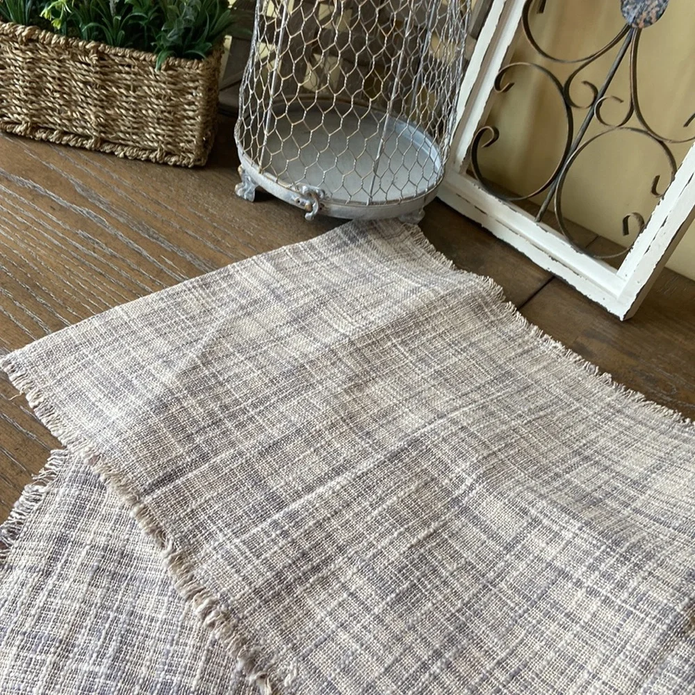 NEW! Bohemian Cottage Gray & Creamy White Plaid Neutral Dining Table Runner